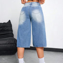 EZwear Jeans informales para mujer con corte holgado de pierna ancha y largo recortado con bolsillos