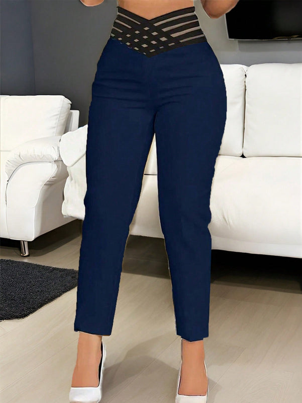 Clasi Pantalones largos simples de cintura cruzada para uso diario de unicolor para mujer