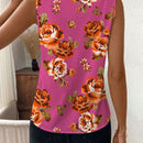 NEW  Clasi Camisa de mujer sin mangas con cuello en V y ajustada con flores de azahar naranja