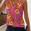 NEW  Clasi Camisa de mujer sin mangas con cuello en V y ajustada con flores de azahar naranja