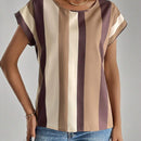 Camisa de manga murcielago con bloques de color y rayas para mujer