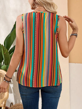 Camisa casual de verano sin mangas para mujer con cuello en V y rayas