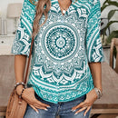 EMERY ROSE Camisa de verano para mujer con cuello de solapa y estampado de mandala para vacaciones