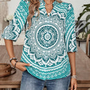 EMERY ROSE Camisa de verano para mujer con cuello de solapa y estampado de mandala para vacaciones