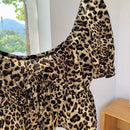 Comfortcana Camisa corta de manga abullonada con estampado de leopardo y moda de verano para mujer