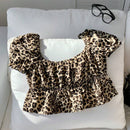 Comfortcana Camisa corta de manga abullonada con estampado de leopardo y moda de verano para mujer