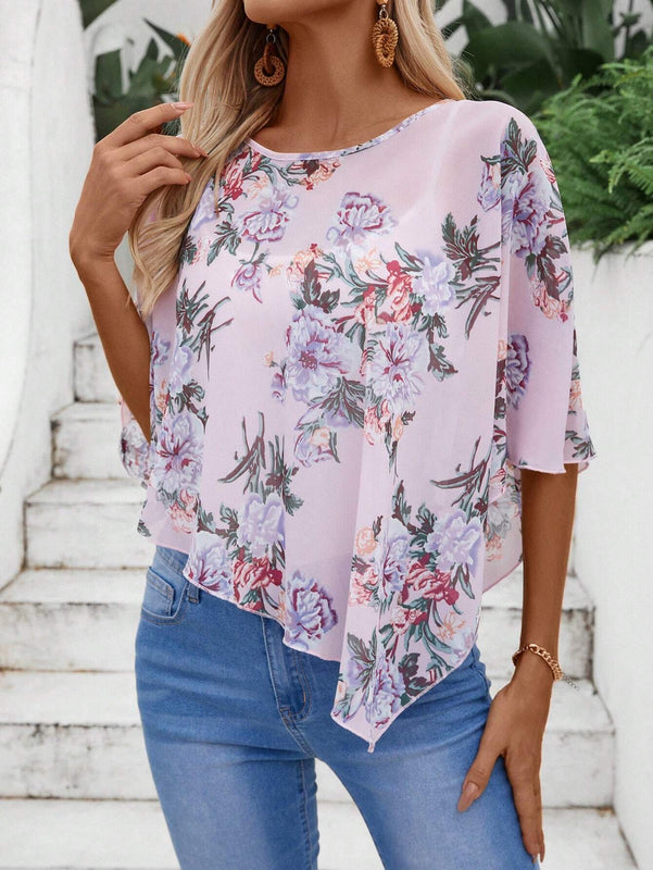 EMERY ROSE Camisa casual sencilla impresa para damas para uso diario (patron aleatorio)