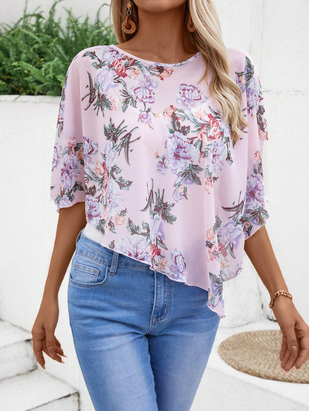 EMERY ROSE Camisa casual sencilla impresa para damas para uso diario (patron aleatorio)