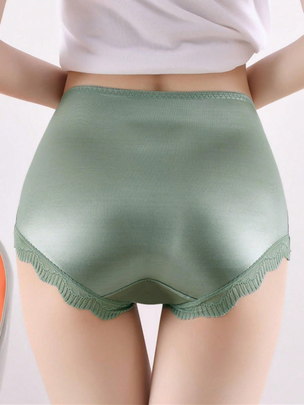 4 piezas/paquete de bragas sexys de triangulo de encaje y saten para mujeres con cintura alta y control abdominal, seccion delgada