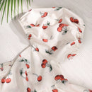 EZwear Blusa de manga abullonada con estampado de frutas y flores y cuello con volantes, primavera