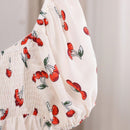 EZwear Blusa de manga abullonada con estampado de frutas y flores y cuello con volantes, primavera