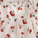 EZwear Blusa de manga abullonada con estampado de frutas y flores y cuello con volantes, primavera