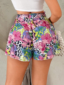 SXY Pantalones cortos casuales para mujer con diseno de impresion en todo el pantalon