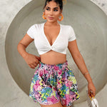 SXY Pantalones cortos casuales para mujer con diseno de impresion en todo el pantalon