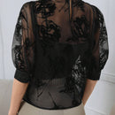 Modely Elegante camisa transparente de malla con estampado floral de verano para mujeres