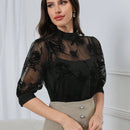 Modely Elegante camisa transparente de malla con estampado floral de verano para mujeres