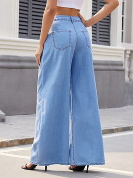 Essnce Jeans para mujer casual con pierna amplia plisada y corte holgado