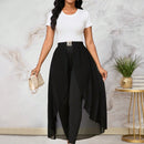 Lady Pantalones largos de verano con mangas de volantes y dobladillo irregular