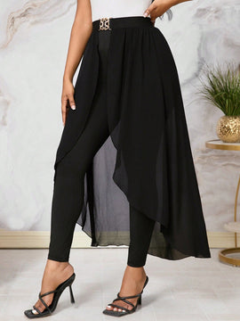 Lady Pantalones largos de verano con mangas de volantes y dobladillo irregular