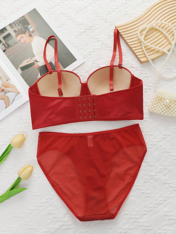 Conjunto de lenceria de punto con parches de lentejuelas estilo europeo y americano con copas no removibles, Tangas sexys de triangulo de cintura baja comodas