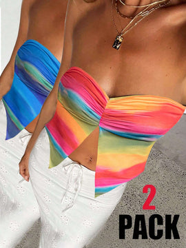 EZwear Top con estampado aleatorio para mujer, estilo de vacaciones con escote palabra de honor