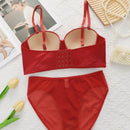 NEW Conjunto de lenceria de punto con parches de lentejuelas estilo europeo y americano con copas no removibles, Bragas sexys de triangulo de cintura baja comodas