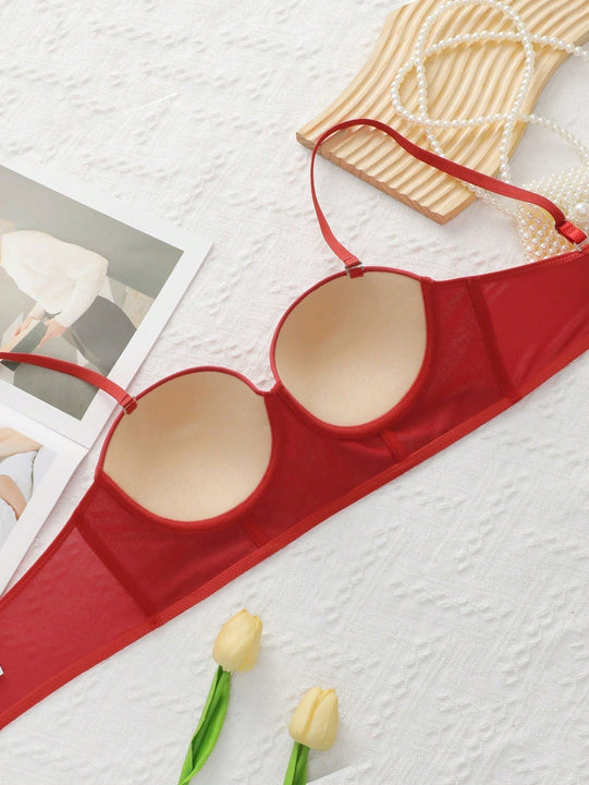 Conjunto de lenceria de punto con parches de lentejuelas estilo europeo y americano con copas no removibles, Tangas sexys de triangulo de cintura baja comodas