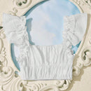 Blusa blanca con diseno de empalme y cuello cuadrado con ribete de volantes para mujer en verano
