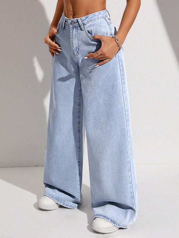 Essnce Jeans casuales de pierna ancha, lavados