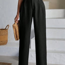 Pantalones de lino con botones a dos caras en la parte delantera para mujeres