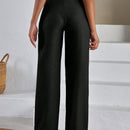 Pantalones de lino con botones a dos caras en la parte delantera para mujeres