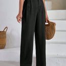 Pantalones de lino con botones a dos caras en la parte delantera para mujeres