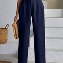 Pantalones de lino con botones a dos caras en la parte delantera para mujeres
