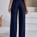Pantalones de lino con botones a dos caras en la parte delantera para mujeres