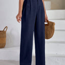 Pantalones de lino con botones a dos caras en la parte delantera para mujeres