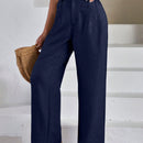 Pantalones de lino con botones a dos caras en la parte delantera para mujeres