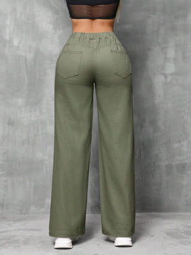 SXY Jeans casuales de pierna recta y cintura atada para mujeres con ajuste holgado y detalles desgastados