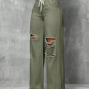 SXY Jeans casuales de pierna recta y cintura atada para mujeres con ajuste holgado y detalles desgastados