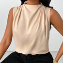 NEW  Slayr Blusa de verano casual con cuello alto, sin mangas y plisada de unicolor