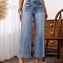 LUNE Jeans acampanados de 9/10 para mujer con bolsillos de solapa sin estiramiento