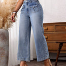 LUNE Jeans acampanados de 9/10 para mujer con bolsillos de solapa sin estiramiento