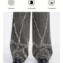 ROMWE Grunge Punk Jeans de mezclilla de pierna ancha para mujer con ajuste holgado y bolsillos de parche de estrella