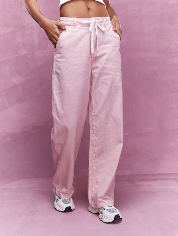 MISSGUIDED Jeans de cintura alta de pierna ancha con cinturon de nudo