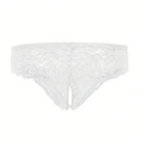 1 pieza Tanga blanca de encaje con entrepierna abierta para mujer, ropa interior sexy para mujeres, adecuada para uso en el hogar y en fiestas