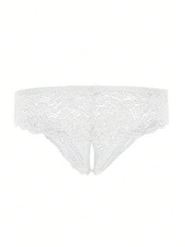 1 pieza Tanga blanca de encaje con entrepierna abierta para mujer, ropa interior sexy para mujeres, adecuada para uso en el hogar y en fiestas