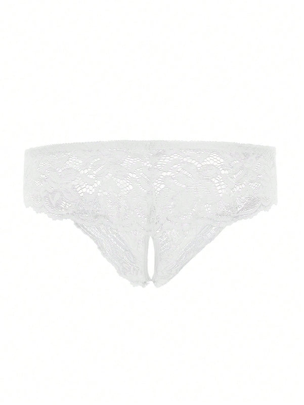 1 pieza Tanga blanca de encaje con entrepierna abierta para mujer, ropa interior sexy para mujeres, adecuada para uso en el hogar y en fiestas