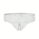1 pieza Tanga blanca de encaje con entrepierna abierta para mujer, ropa interior sexy para mujeres, adecuada para uso en el hogar y en fiestas