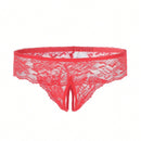 1 Pieza Panties Rojos De Encaje Con Entrepierna Abierta Para Mujer, Ropa Interior Sexy De Damas, Adecuada Para Atuendo De Fiesta En Casa