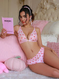 PetitDoll Conjunto de Brasier y panty de cierre frontal con encaje bordado en forma de corazon para mujeres