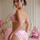 PetitDoll Conjunto de Brasier y panty de cierre frontal con encaje bordado en forma de corazon para mujeres